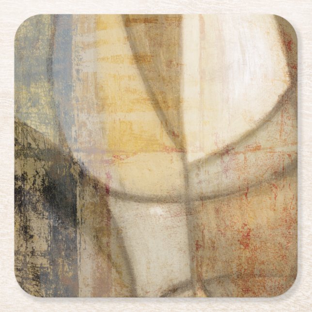 Rough Textured Earth Tone Painting Square Paper Coaster (Front)