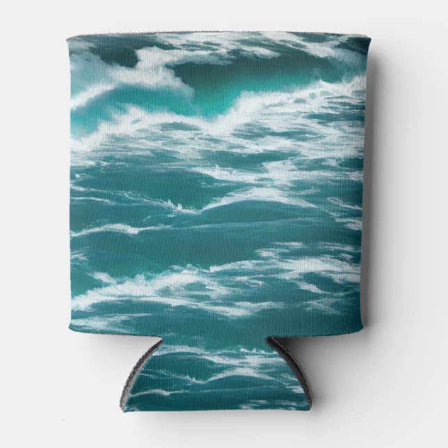 Rough Waters Turquoise Ocean Waves Can Cooler (Front)
