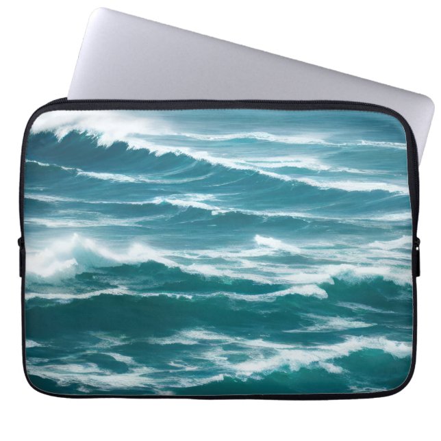 Rough Waters Turquoise Ocean Waves Laptop Sleeve (Front)