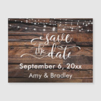 Rough Wood & Lights Save the Date Magnetic Card