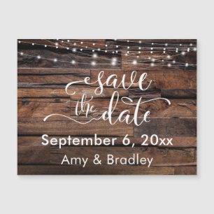 Rough Wood & Lights Save the Date Magnetic Card