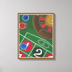 Roulette Table with Chips and Wheel Canvas Print