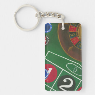 Roulette Table with Chips and Wheel Key Ring