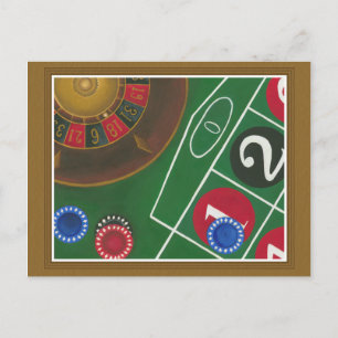 Roulette Table with Chips and Wheel Postcard