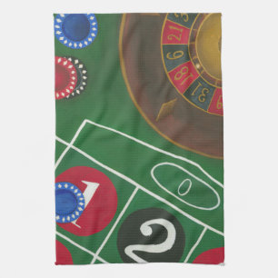 Roulette Table with Chips and Wheel Tea Towel