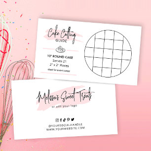 Round 10" Cake Cutting Diagram 2x2 Servings Guide Enclosure Card