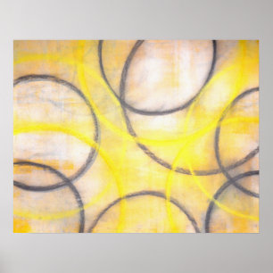 'Round About' Gray and Yellow Abstract Art Poster