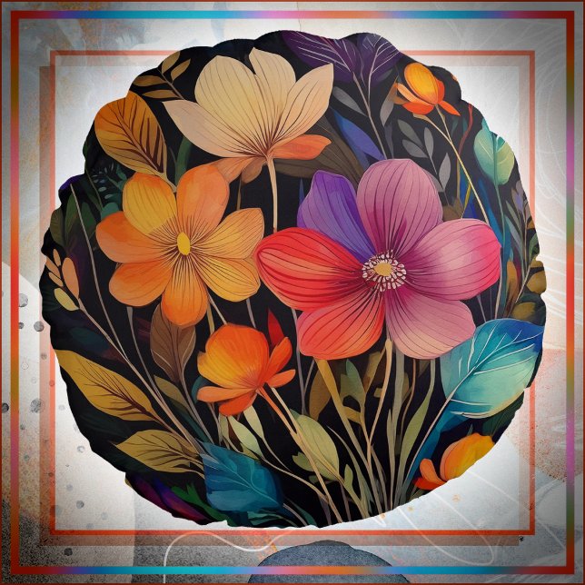 Round ACCENT PILLOW - Beautiful & Colorful Flowers (Creator Uploaded)