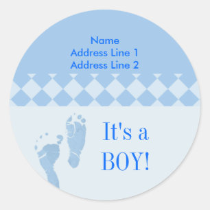 Round Address Label Blue Baby Feet Baby Shower