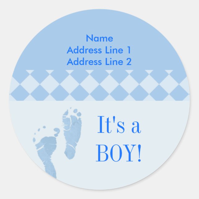 Round Address Label Blue Baby Feet Baby Shower (Front)