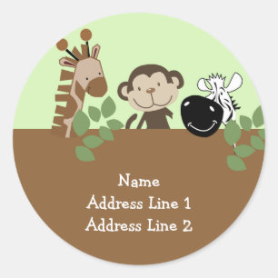 Round Address Label - Jungle Adventure Animals