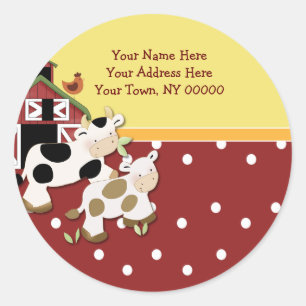 Round Address Labels Baby Moo Cow Red