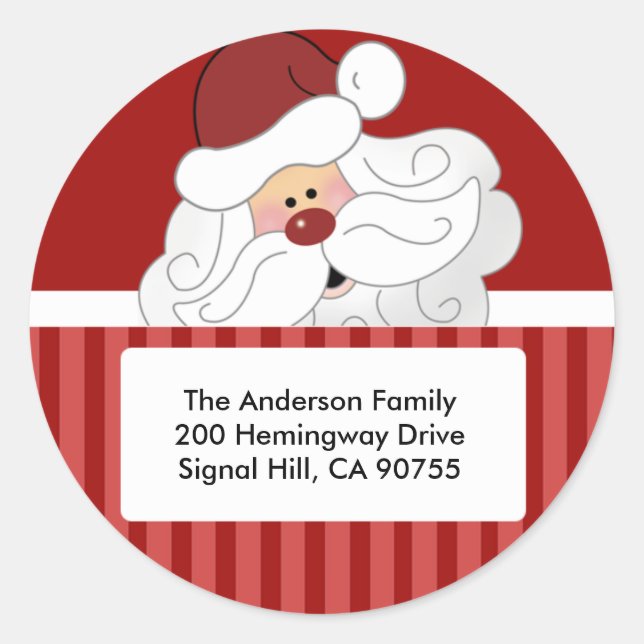 ROUND ADDRESS LABELS Cute Santa Claus Holiday (Front)