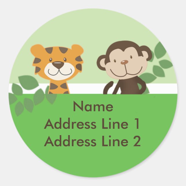 ROUND ADDRESS LABELS Jungle Tales Green Sticker (Front)