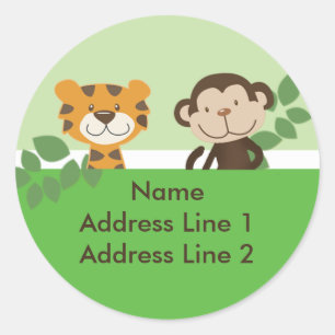 ROUND ADDRESS LABELS Jungle Tales Green Sticker