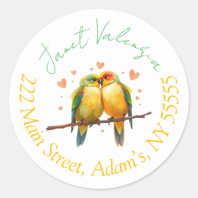 Round address labels lovebirds (Front)