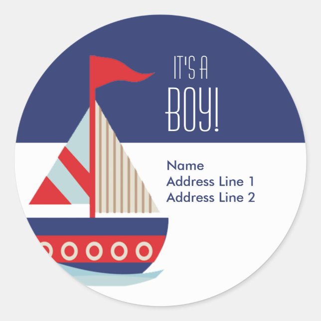 Round Address Labels - Sailing Sailboat Blue (Front)