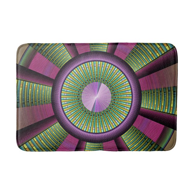 Round And Colourful Modern Decorative Fractal Art Bath Mat (Front)