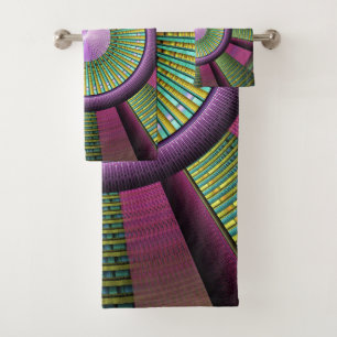 Round And Colourful Modern Decorative Fractal Art Bath Towel Set