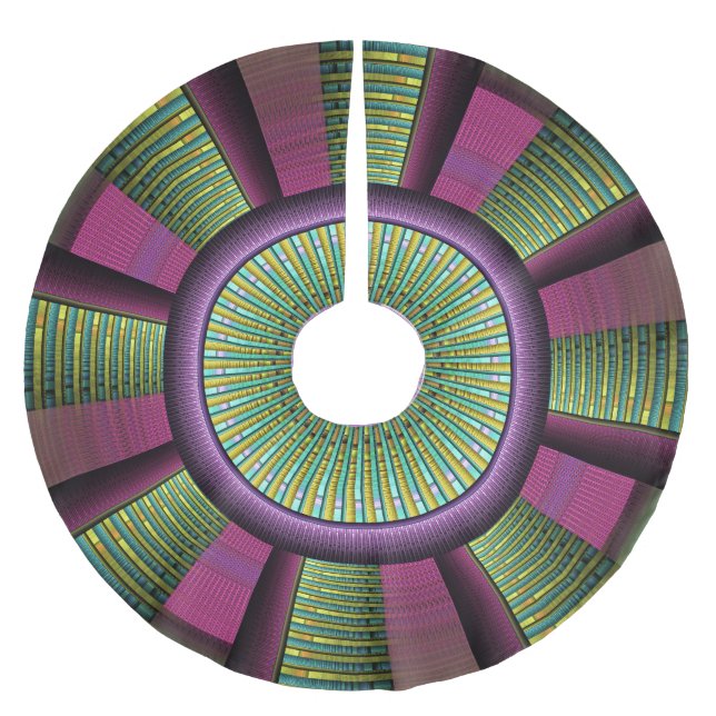 Round And Colourful Modern Decorative Fractal Art Brushed Polyester Tree Skirt (Front)