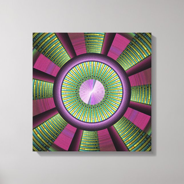 Round And Colourful Modern Decorative Fractal Art Canvas Print (Front)