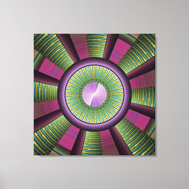 Round And Colourful Modern Decorative Fractal Art Canvas Print (Front)