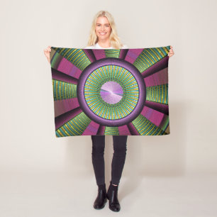 Round And Colourful Modern Decorative Fractal Art Fleece Blanket
