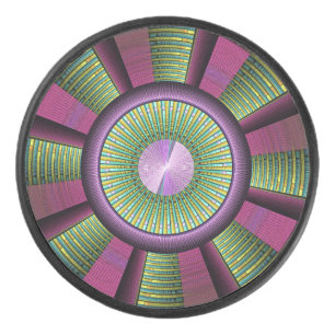 Round And Colourful Modern Decorative Fractal Art Hockey Puck
