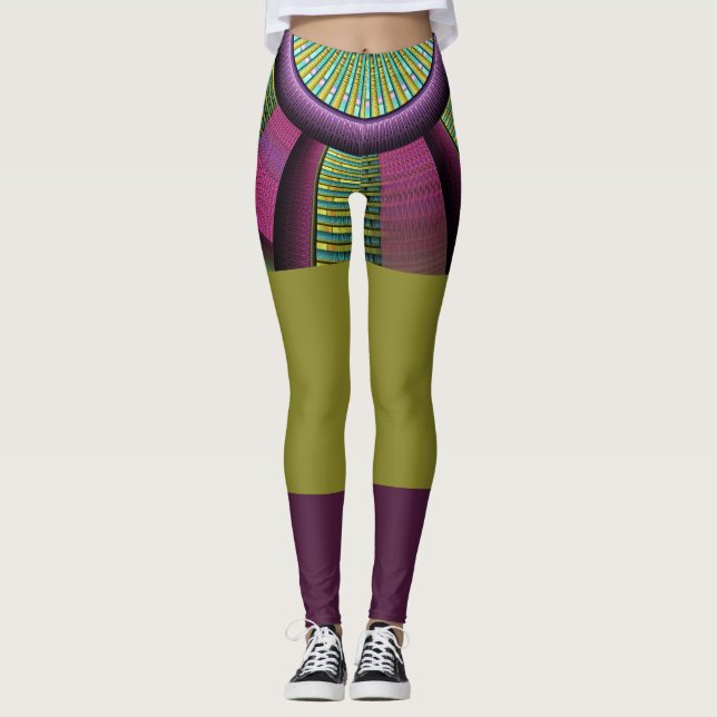 Round And Colourful Modern Decorative Fractal Art Leggings (Front)