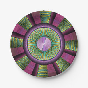Round And Colourful Modern Decorative Fractal Art Paper Plate