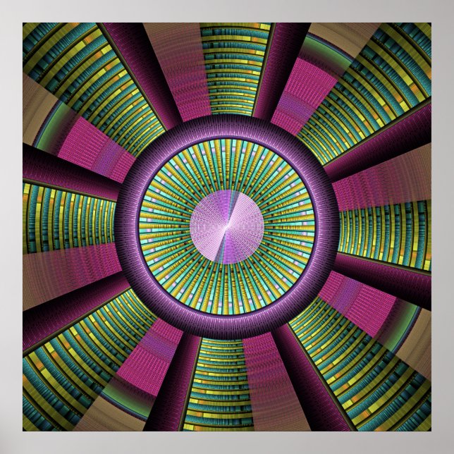 Round And Colourful Modern Decorative Fractal Art Poster (Front)