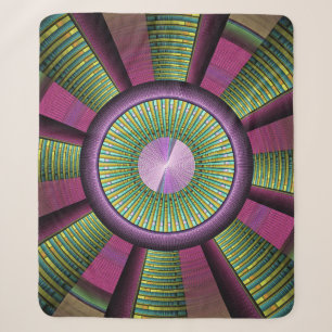 Round And Colourful Modern Decorative Fractal Art Sherpa Blanket