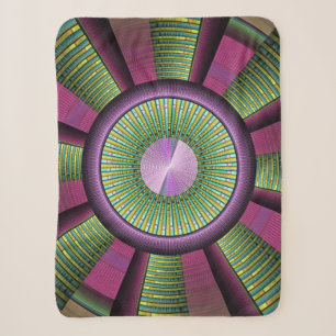 Round And Colourful Modern Decorative Fractal Art Sherpa Blanket