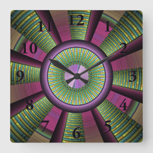 Round And Colourful Modern Decorative Fractal Art Square Wall Clock