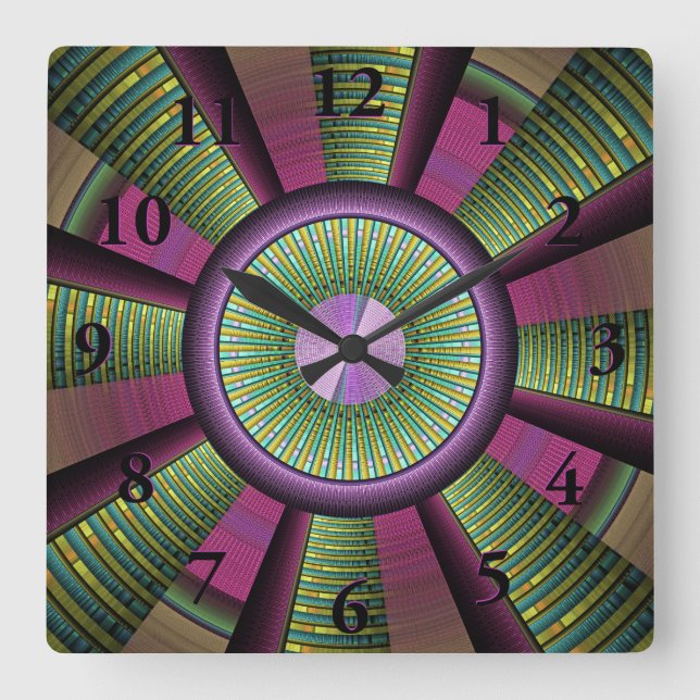 Round And Colourful Modern Decorative Fractal Art Square Wall Clock (Front)