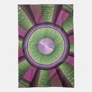 Round And Colourful Modern Decorative Fractal Art Tea Towel
