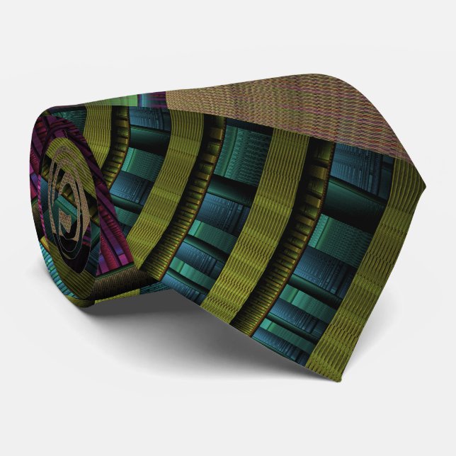 Round And Colourful Modern Decorative Fractal Art Tie (Rolled)