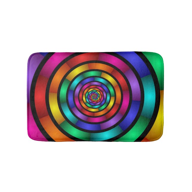 Round and Psychedelic Colourful Modern Fractal Art Bath Mat (Front)