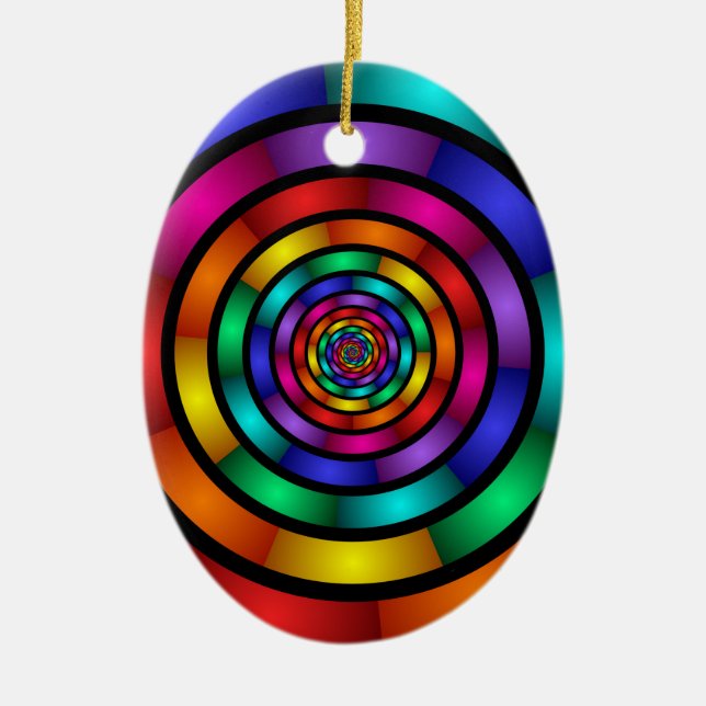 Round and Psychedelic Colourful Modern Fractal Art Ceramic Tree Decoration (Front)