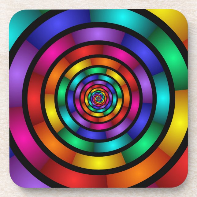 Round and Psychedelic Colourful Modern Fractal Art Coaster (Front)