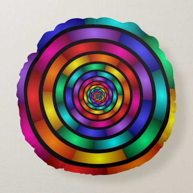Round and Psychedelic Colourful Modern Fractal Art Cushion (Front)