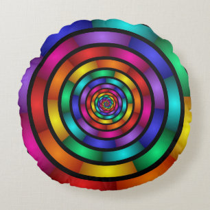 Round and Psychedelic Colourful Modern Fractal Art Cushion