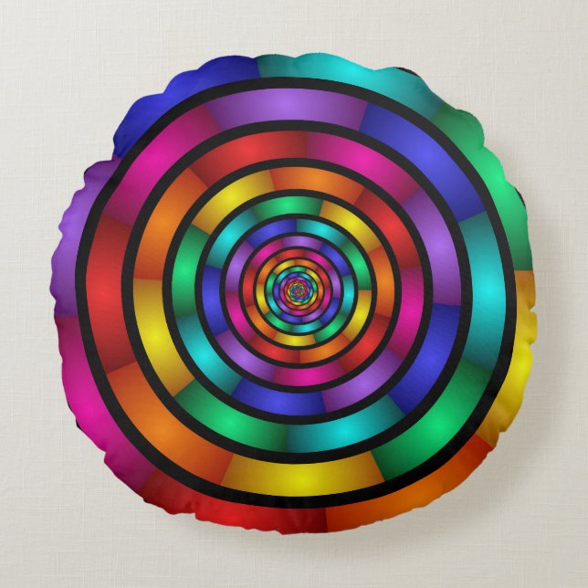 Round and Psychedelic Colourful Modern Fractal Art Cushion (Front)