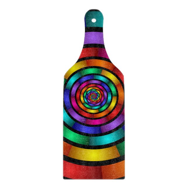 Round and Psychedelic Colourful Modern Fractal Art Cutting Board (Front)