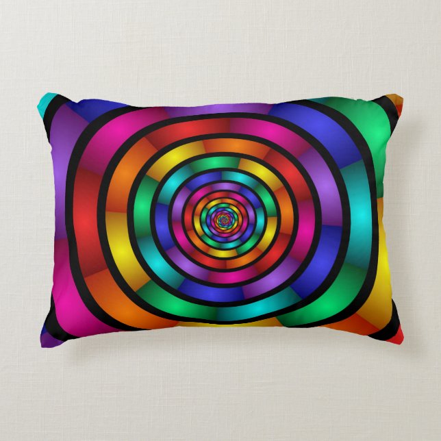 Round and Psychedelic Colourful Modern Fractal Art Decorative Cushion (Front)