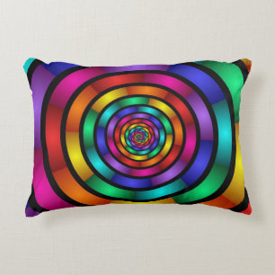 Round and Psychedelic Colourful Modern Fractal Art Decorative Cushion
