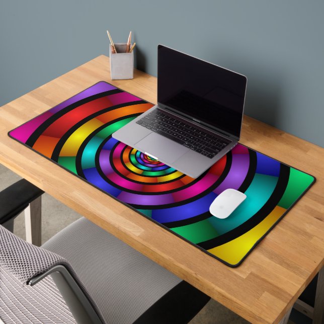Round and Psychedelic Colourful Modern Fractal Art Desk Mat (Office 2)