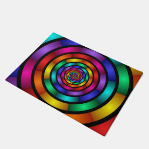 Round and Psychedelic Colourful Modern Fractal Art Doormat