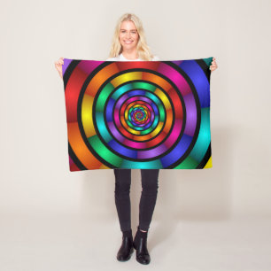 Round and Psychedelic Colourful Modern Fractal Art Fleece Blanket