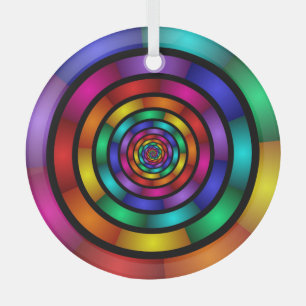 Round and Psychedelic Colourful Modern Fractal Art Glass Tree Decoration